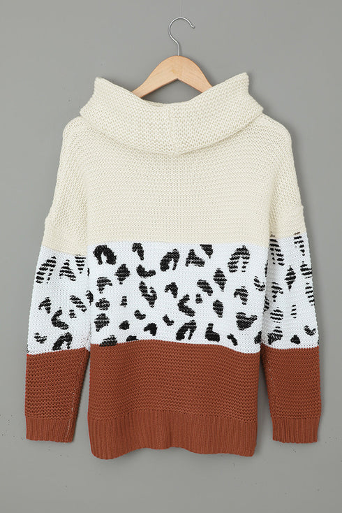 Turtleneck Splicing Chunky Knit Pullover Sweater